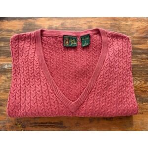 VTG Bobby Jones Mens V-Neck Cable Knit Sweater Coral Pink 100% Cotton Large L